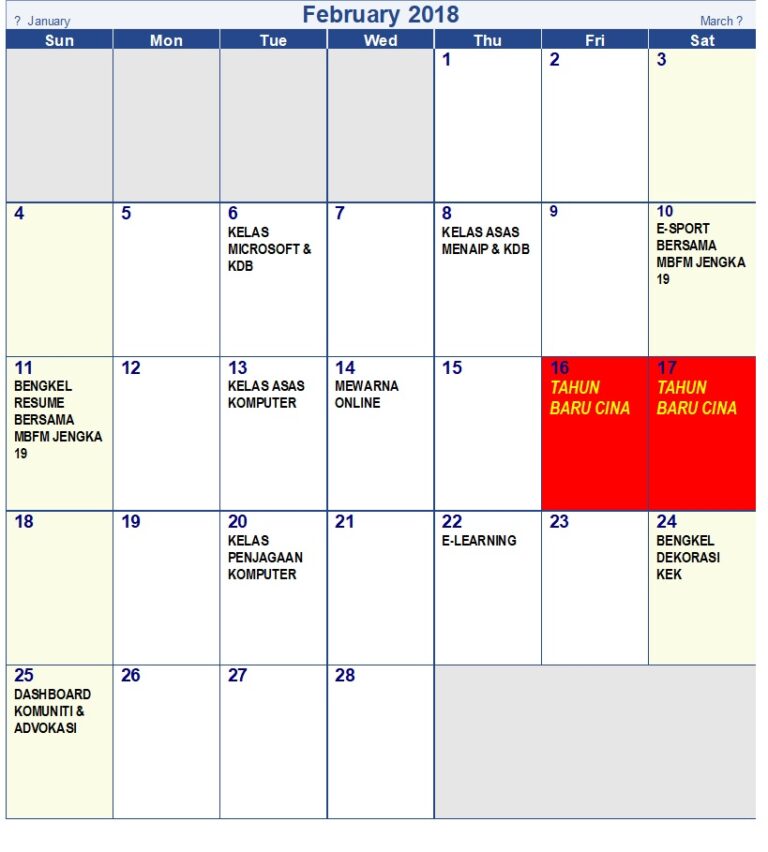 JADUAL FEBRUARY